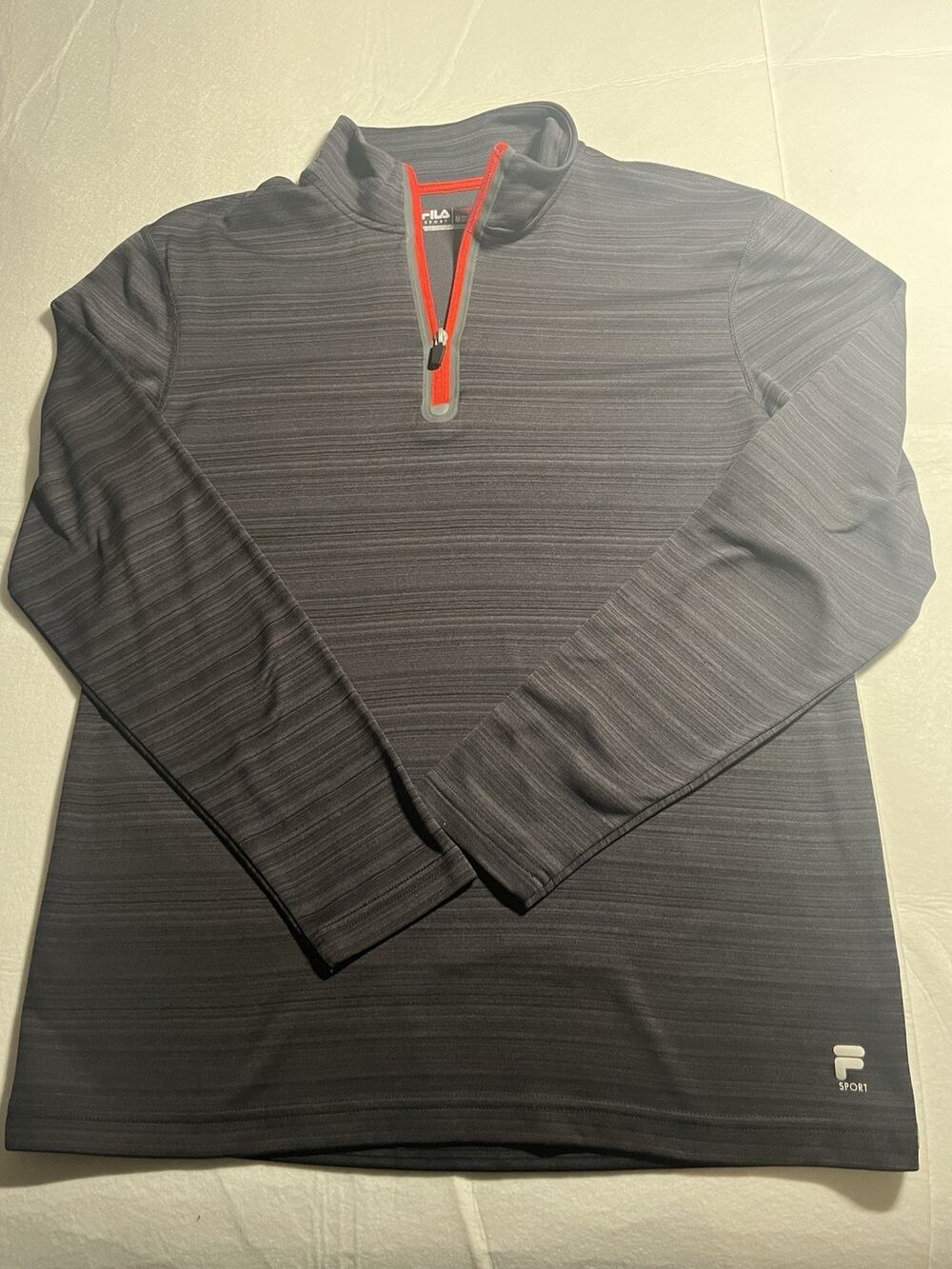 FILA Sport Men’s Medium Gray Red 1/4 Zip Pullover Long Sleeve Athletic